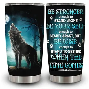 1pc 20oz Mystical Wolf Moonlit Forest Tumbler with Lid, Insulated Travel Mug, Gift for Women Men, Ideal for Halloween, Independence Day, Memorial Birthday Gift, Coffee Cup, weird stuff