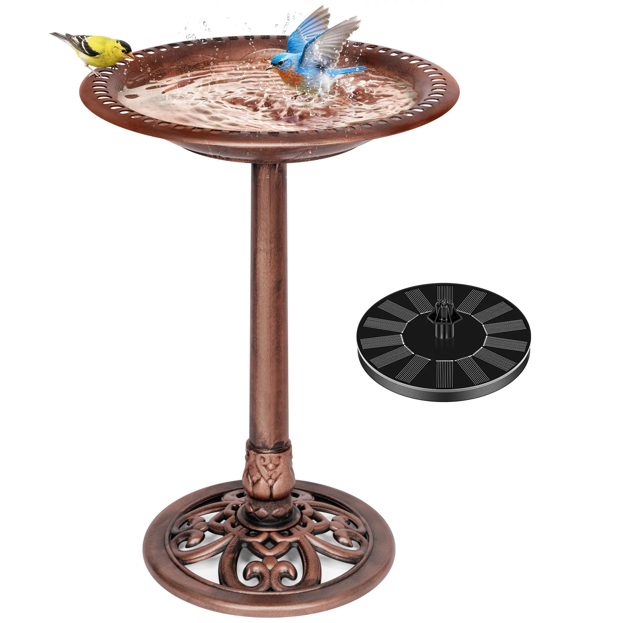 VIVOHOME Bird Bath with Solar Fountain for Outside, Polyresin Pedestal Bird Baths with Solar Powered Pump (Solar Powered – Requires Direct Sunlight) for Outdoor, Garden, Weather-Resistant Birdbaths with 20" Bowl outdoorfun