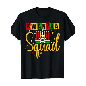 Kwanzaa T Shirt Black Kwanzaa Squad with Kinara And Candles Design for Holiday Celebration Unisex Mens&womens 2026 Round Neck Regular Fit Couple T-Shirts