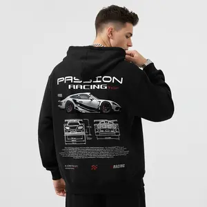 Men's racing car tech graphics Graphic Hoodie - Cotton Blend Black Long Sleeve Pullover Regular Fit |   Soft & Breathable Fabric, Durable Print, Everyday Comfort, Machine Washable, casual sporty outdoor track