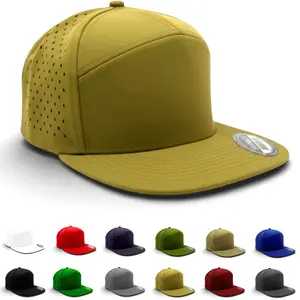 Men's Snapback Hat Laser Vented 7 Panel Flat Brim Baseball Cap Adjustable