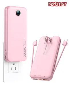 RETMSR 12000mAh Portable Power Bank with Built-in USB-C Cable & AC Wall Plug 22.5W Super Fast Charging Lightweight Travel Battery Pack for iPhone Samsung Tablets Digital Smartphone