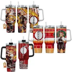 Kyojuro Rengoku 'Hashira' Demon Slayer: Kimetsu No Yaiba Anime Manga 40oz Tumbler Stainless Steel with Straw, Lid and Handle - Double Wall Insulated Flasks – Perfect Gift for Fans