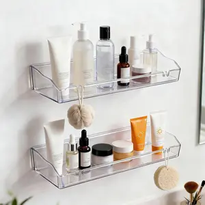 Clear Acrylic Floating Shelves, Wall Mounted Bathroom Organizers and Storage, Adhesive & Screws Installation Shower Caddy Shelf for Bathroom Kitchen Living Room Home Decor