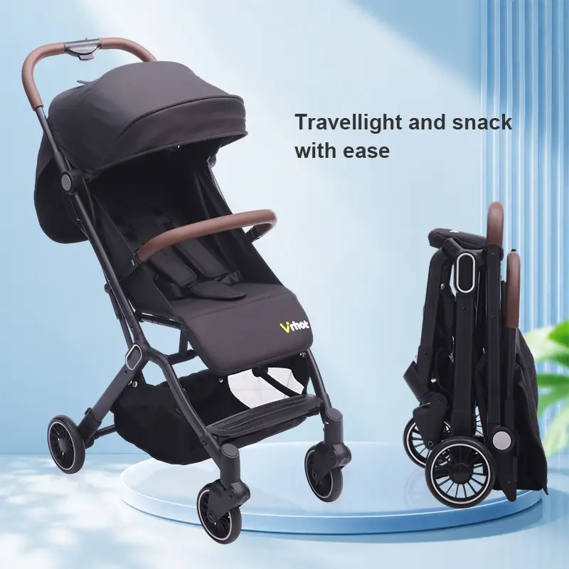 Unisex Baby Stroller with Oxford Carry Bag, 1-Button Gravity Fold, Black Aluminum Frame, 5" Silent Front & 6" Smooth Shock-Absorbing Rear Wheels, 1-Ft Dual Brake, Large Canopy with Window