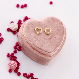 14K Gold Plated Heart Earrings with CZs and Screw Backs for Kids