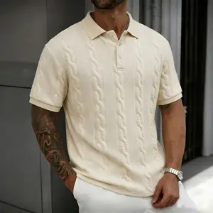 Men’s fashion polo shirt with button design and textured feel, regular fit, casual and versatile, suitable for outdoor wear, Menswear, Shortsleeve
