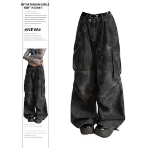 Goth Dark Academia Jeans Women Grunge Japanese Abi Y2K Denim Cargo Pants 2000s Goblin Core Harajuku Cyber Punk Baggy Trousers