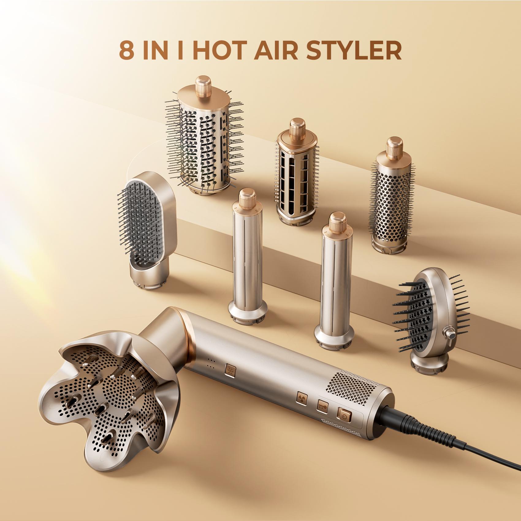 UKLISS FusionAir DIY HairStyler Airstyler Champagne Gold 90-Day Free Trial & Refund 2 Year Warranty 110000RPM HairCurler + HairStraightener + HairDryer + HotAirBrush + LowTemperatureHairCare + NegativeIons + BlowoutBoost + HairDiffuser + Fluffier