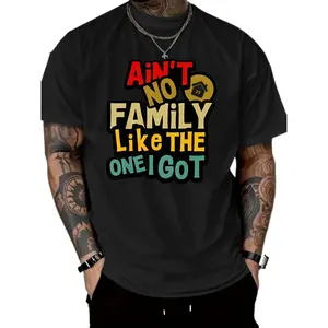 Men's Casual T-Shirt with "Ain't No Family Like The One I Got" Colorful Text Print - Olive Green Short Sleeve Round Neck, All-Season Comfort, Machine Washable for Family Gatherings & Casual Outings, Graphic Tee,Unisex Crewneck T-shirt for Men And Women-1