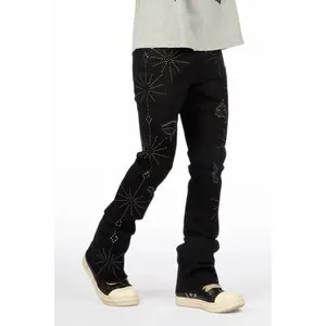 Strast Jet Black Stud Stacked Flare Jean