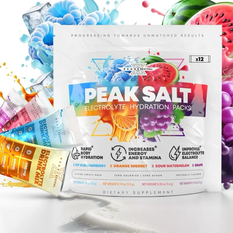 Peak Revival-X Peak Salt Electrolyte Hydration Beverage Variety Pack - Electrolyte Powder Drink Packets, Dietary Fitness Supplement, Hands-Free Recovery & Hydration Drinks (12 Mix Packets)