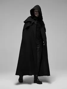 Men’s Black Hooded Gothic Cloak – Long Medieval Cape Coat Menswear Aesthetic