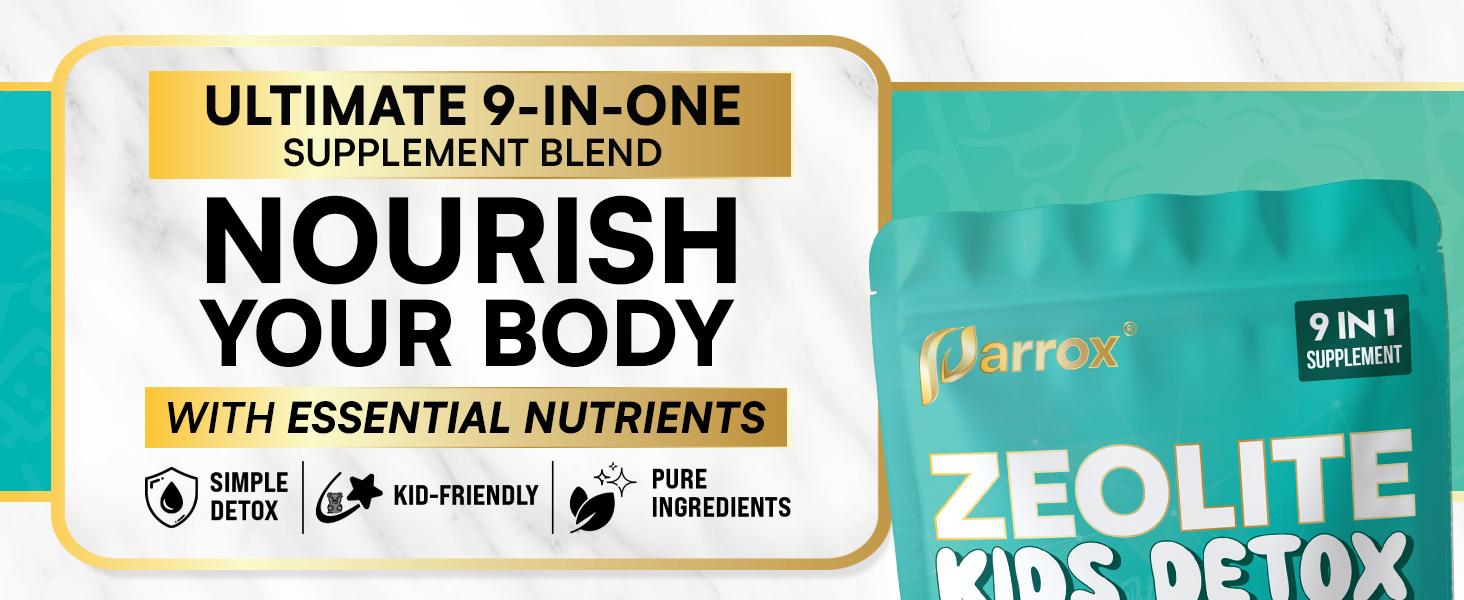 Zeolite Kids Detox Gummies (Mixed Berry Flavor) - Parrox 9 in 1 Kid Supplement for Brain, Immune, Vitamin, and Overall Healthcare - 60 Edible Gummies - Made in USA - (For Ages 3+)