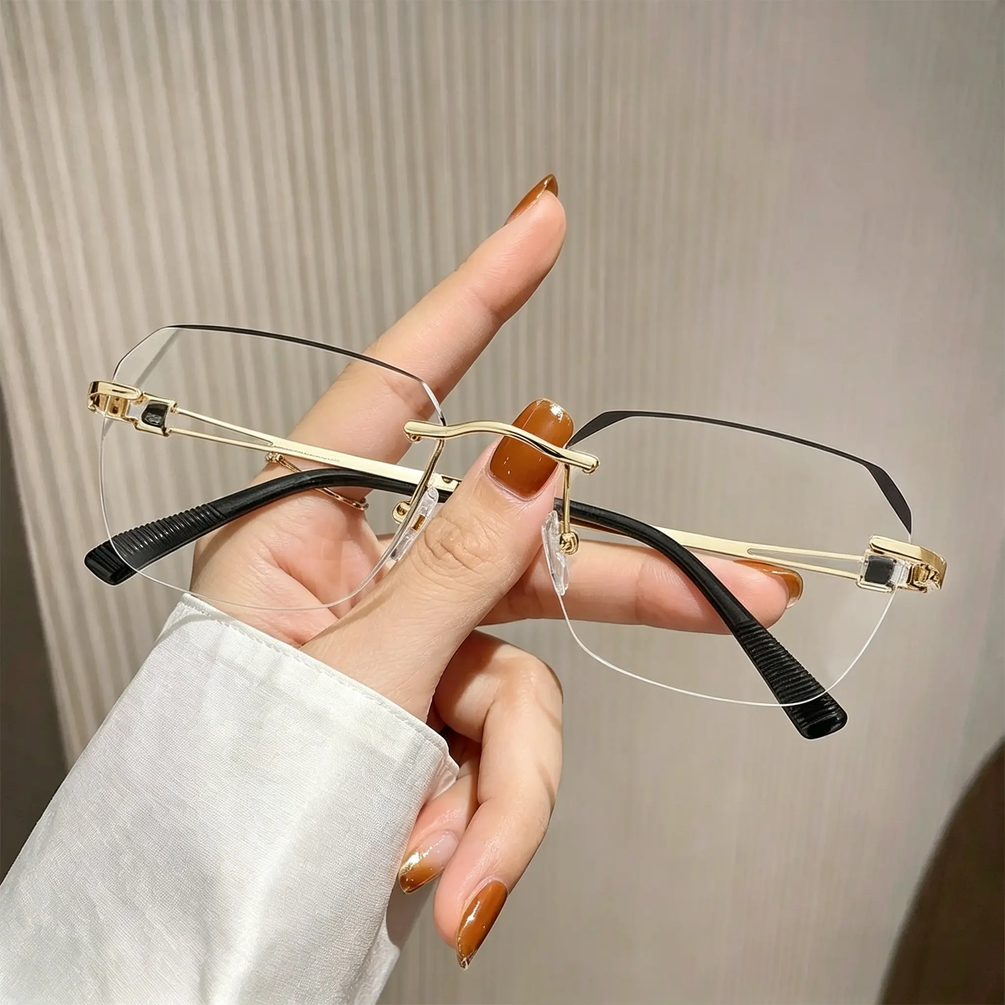 Autumn New Arrival Frameless Reading Glasses, Diamond-Cut Metal Temples, for Work, Gaming & Everyday Wear, Casual Glasses Eyeglasses, Computer Eyewear, Optical Eyewear