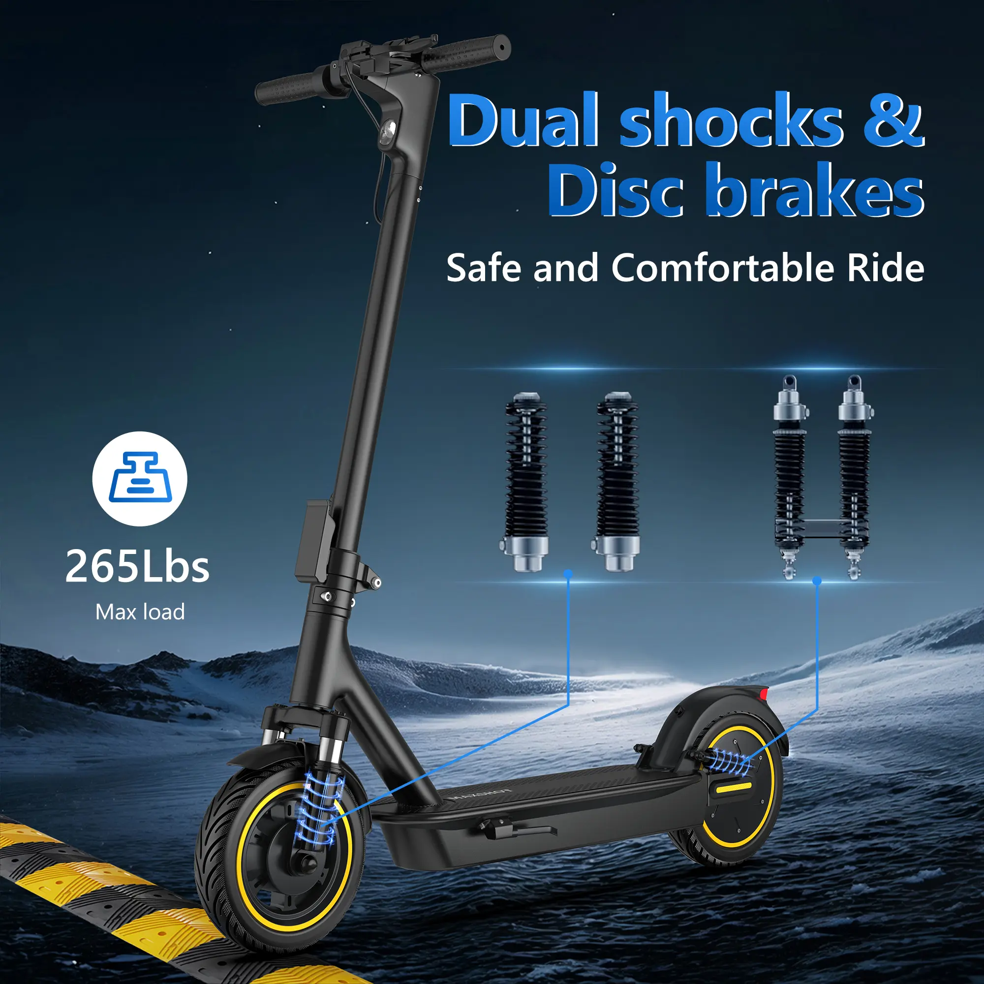 【AOVOPRO】 High-Speed Electric Scooter 10-inch solid tires 500W motor with front and rear dual shock absorption, range of 22-30 miles, top speed of 22 mph, dual braking system, LED lights, app control, aluminum alloy frame,  Springtok。【ESMAX】