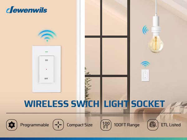 DEWENWILS Remote Control Light Socket, Wireless Light Switch for Pull Chain Light Lamp Fixtures, 100FT Range, No Wiring Needed, ETL Listed(2 Wall Mounted Switch+1 Socket, Shorter Version)-HRLS21S