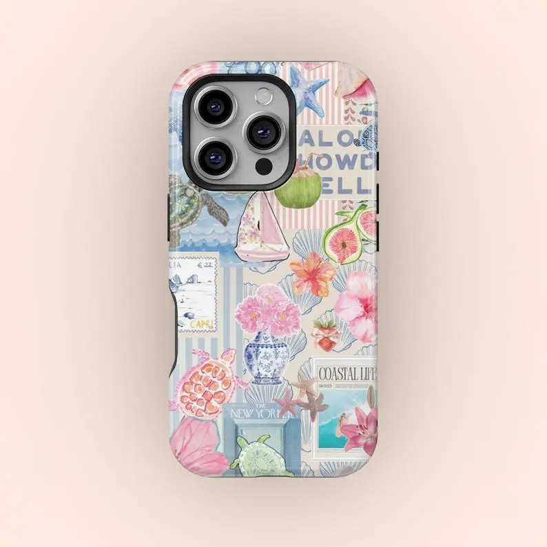 Coastal Italy Collage 2-in-1 Premium Film TPU Protective Smartphone Case, Cute Coastal Coquette Aesthetic Cover - Durable, Shockproof, Personalized Stylish Accessory for iPhone 16-11, Plus, Pro, Pro Max - Ideal Birthday Gift, Cellphone