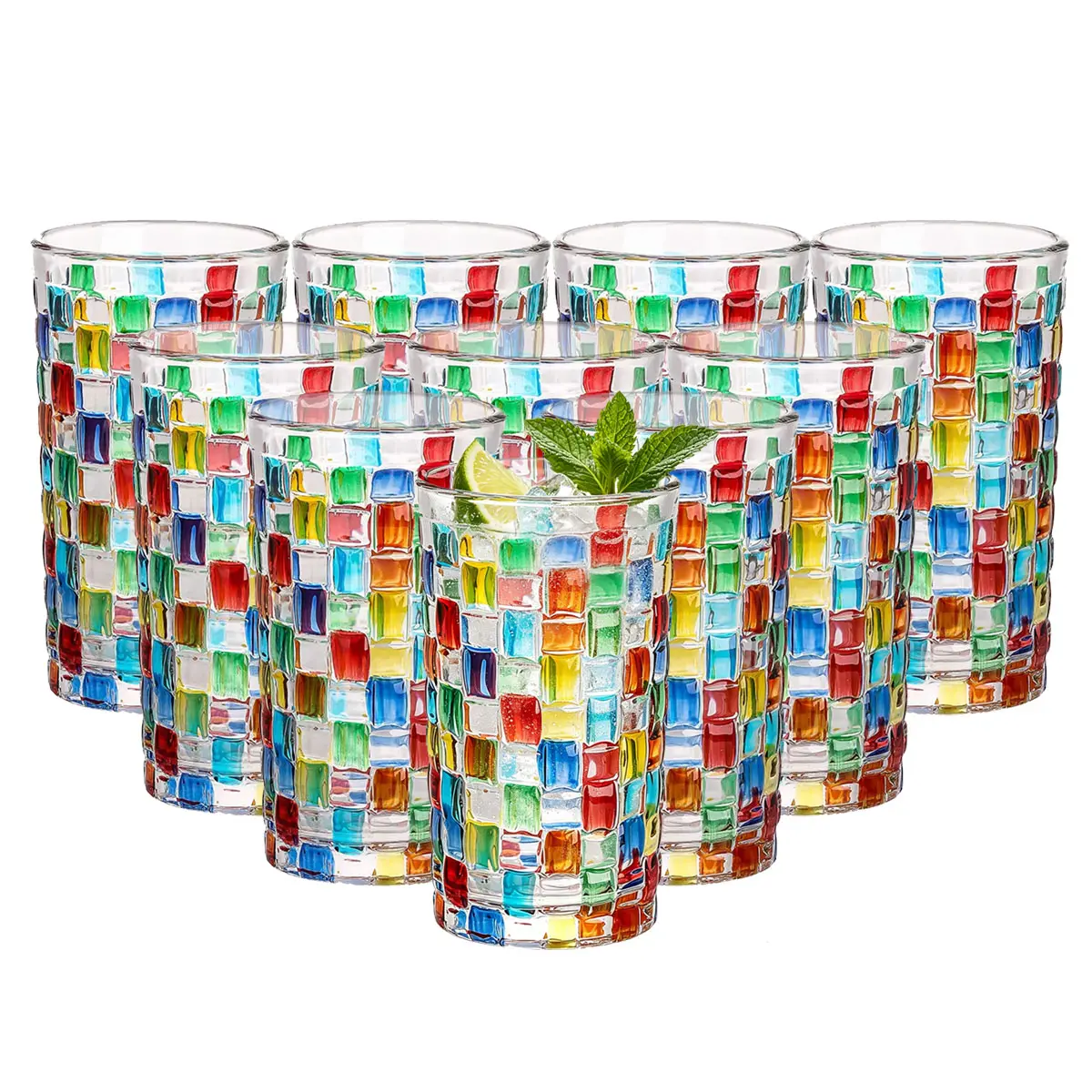 8/10/12pcs  Hand-Painted Glass Cups,11.83oz Colorful Drinking Glasses , Vintage Drinking Glassware ,Multicolor Water Glasse,Tumbler Glasses,for Soda, Tea, Water, and Parties, Kitchen