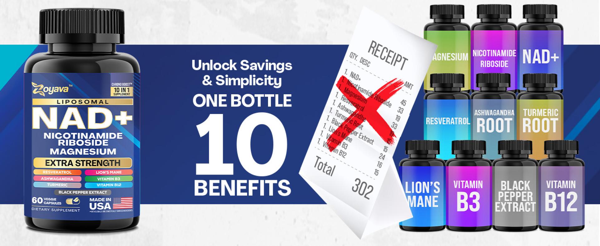 Zoyava NAD+ Supplement - Skin Aging Support All-in-One Dietary Supplement with Nicotinamide Riboside, Magnesium, & 7+ Extra Strength Ingredients - Made in USA - 60 Capsules