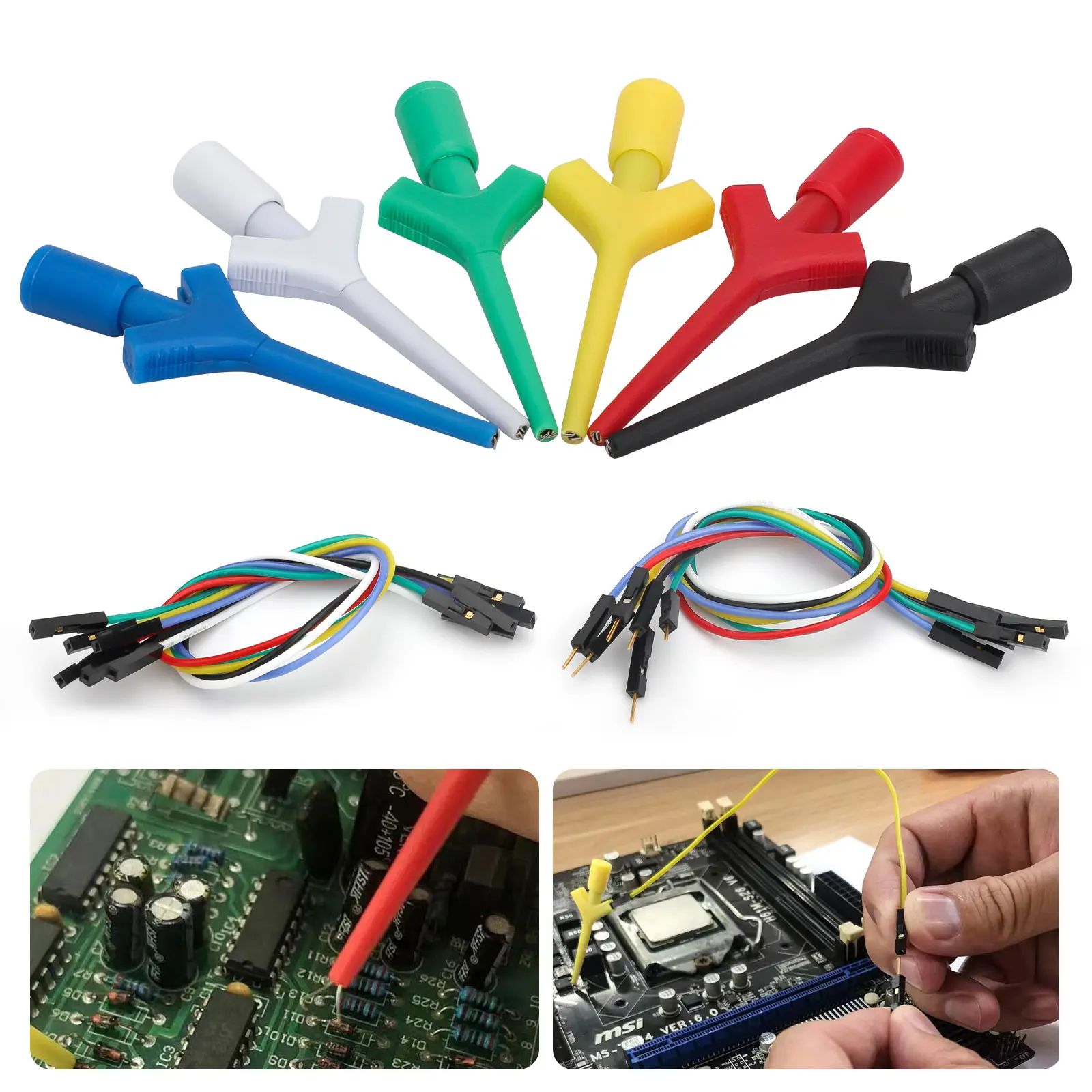 6Pcs Multimeter Test Lead Set - with Mini Gripper Hooks & Silicone Jumper Wires,Electrical Test Hook Clips,Multimeter Probe for Logic Analyzer Electrical Testing， Automotive repair