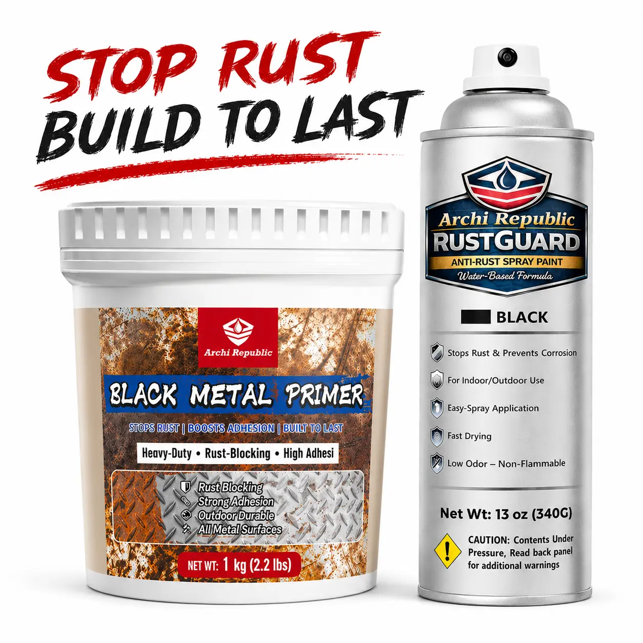 ARCHI REPUBLIC Black Metal Primer - Heavy-Duty Rust Converter, Rust-Proof Formula for All Metal Surfaces with Long-Lasting Protection