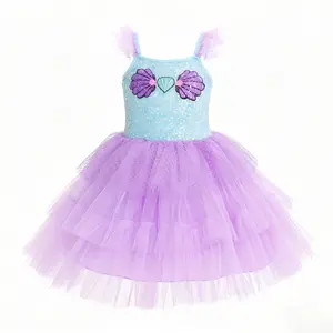 Sparkly Mermaid Tutu Dress for Girls Sequin Shell Layered Tulle Princess Party Dress