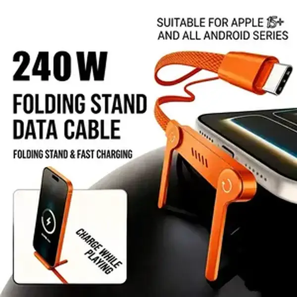 【DealsForYouDays】240W SuperCharge 2-in-1 Detachable Single-Head USB-C Smartphone Charger Extension, 360° Rotating Invisible Stand, Zinc Alloy Silicone Build, Dual Compatible Mobile C-Type Cables for Apple/Samsung Gaming Use Charging Accessory Electronic t