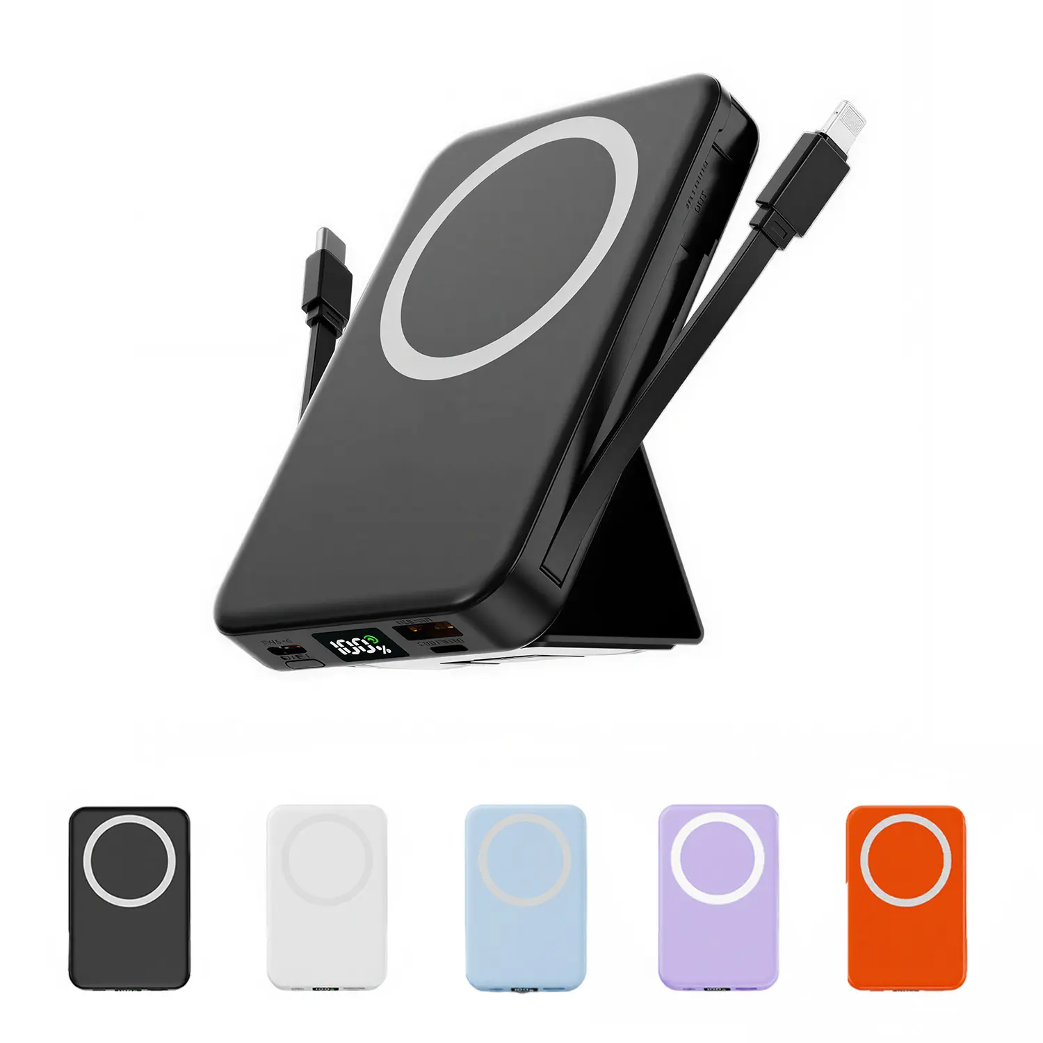 10000mAh MagSafe Magnetic Wireless Power Bank with Stand, 22.5W PD Fast Charging, Built-in USB-C/Lightning Cables, LED Display Phone Holder for iPhone 17-12 & Android, Hands-Free Mobile Accessory
