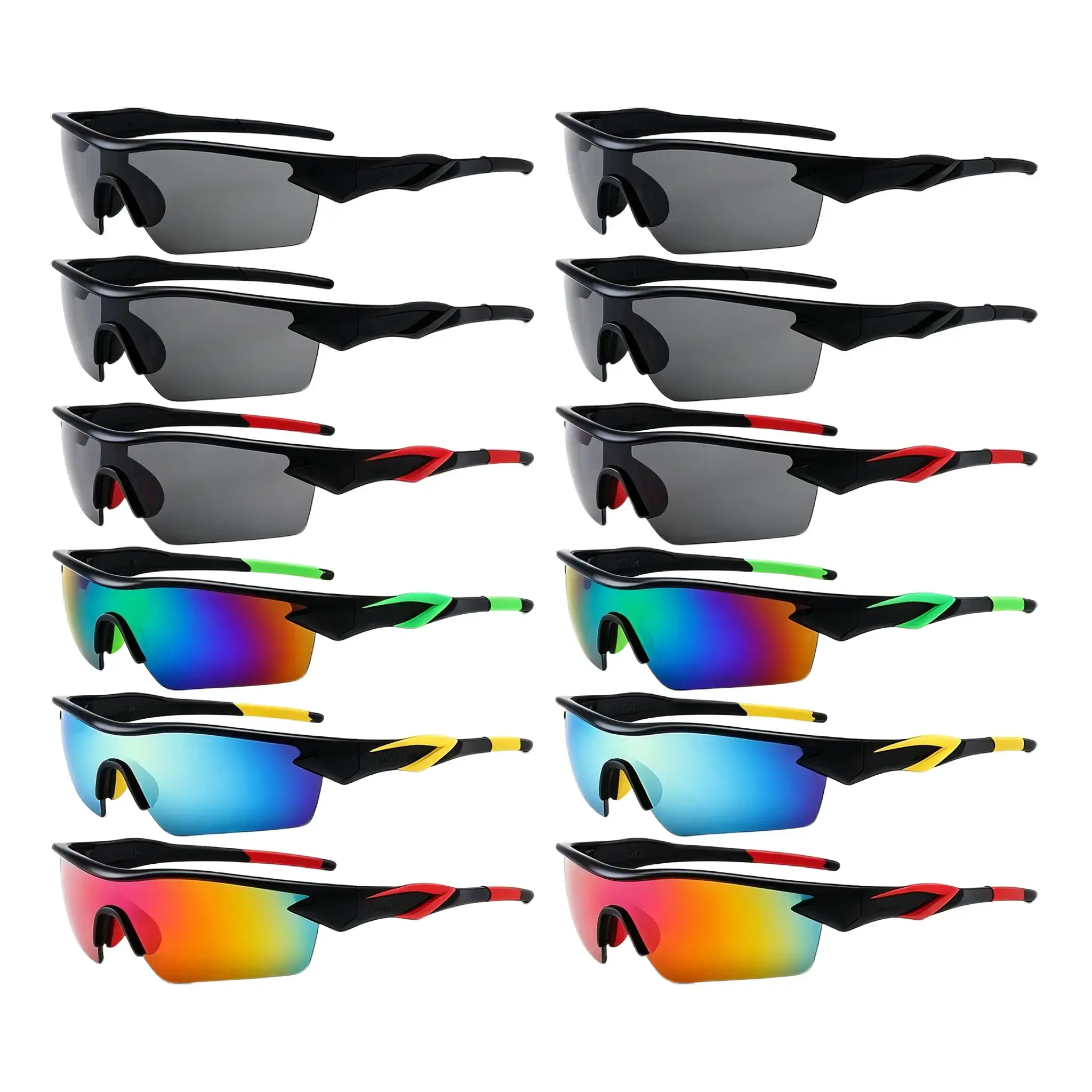 Unisex Semi Rimless Polarized Sports Sunglasses - 12pc UV400 Extra Large Wide View PC Lens with Optical Coating, Outdoor Cycling Shades for Men, Polarized Cycling Eyewear