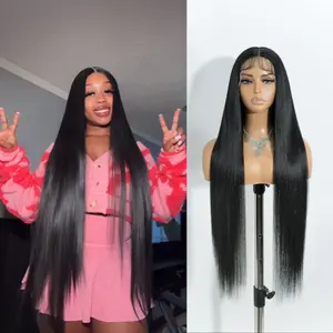 [Style Icon] Super Long 38” Synthetic Wig  Silky Straight Wigs T Lace Front Wigs Pre-Plucked 6” Deeper Middle Lace Part Wig Can be Restyled
