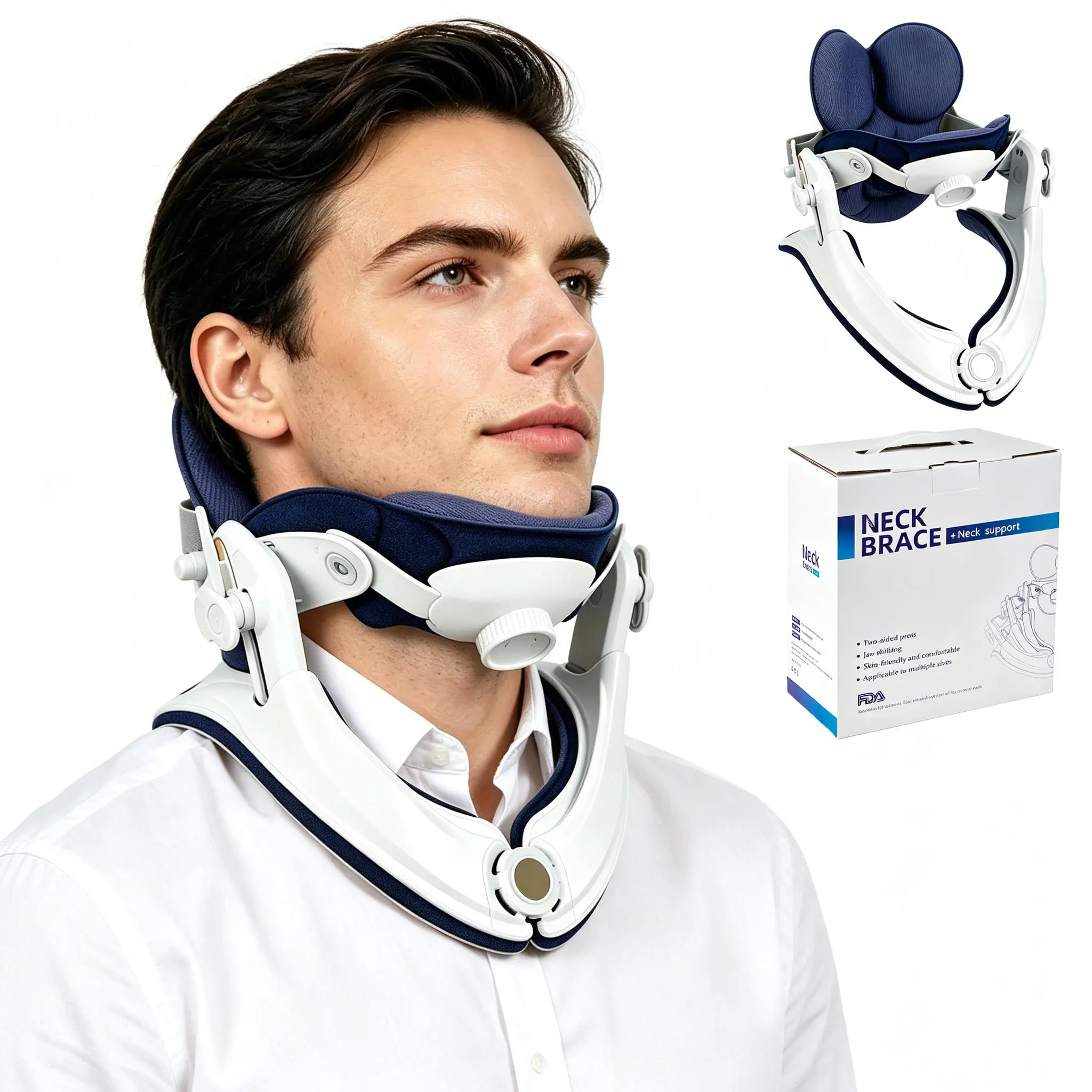 Adjustable Cervical Neck Traction Collar, Ergonomic Soft Pad Neck Support Brace for Neck Pain & Forward Head Posture Correction