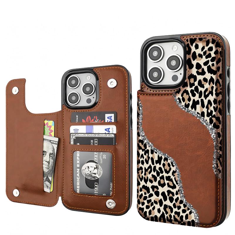 Stylish Leopard print Pattern Phone Cases Compatible For With iphone 17 16 15 14 13 12 PRO PLUS MAX AIR PU Black Brown Pink Durable Flip High quality Leather Credit Card Bag Holder Mother Gift Wallet Shockproof Anti-Drop Full Protection Shell Cover