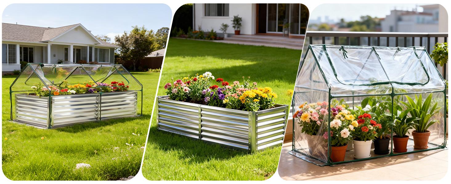 utdoor Raised Garden Bed with Transparent Waterproof Cover for Growing Vegetables, Cold-Resistant Planter Box Kit with Large Screen Windows for Herbs & Flowers, 6x3x2ft