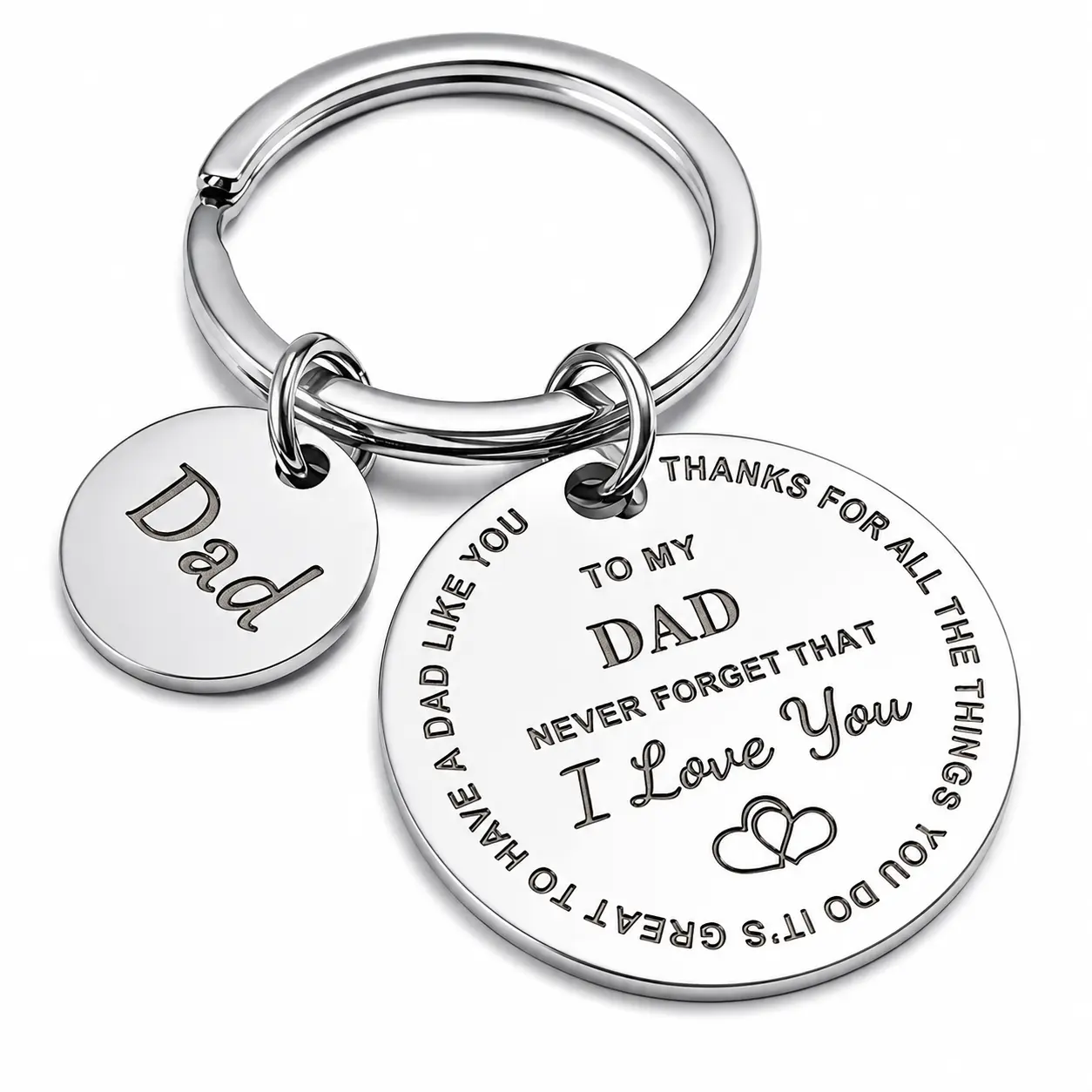 Engraved Stainless Steel Keychain for Dad with "I Love You" Message, Daily Reminder Key Holder, Gift for Birthday, Happy Father's Day, Keychain Accessory, Metal Keychains