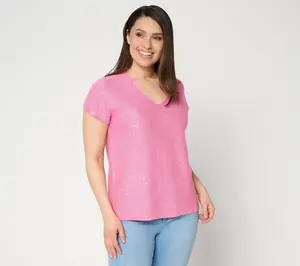 Susan Graver Sequin V-Neck Extended Sleeve Knit Top