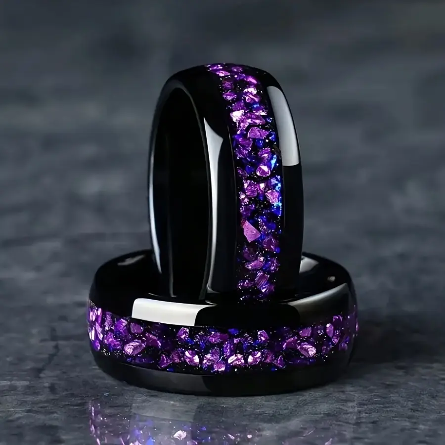 Elegant Blue Purple Starry Sky Floral Ring Simple and Chic Stainless Steel Cubic Zirconia Casual Outfit Jewelry