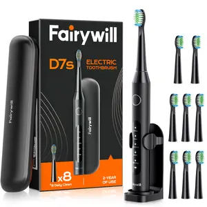 Fairywill D7s Electric Toothbrush,Sonic Toothbrush for Adults,6 or 8pcs Dupont Brush Heads with Travel Covers and Electric Toothbrush Holder