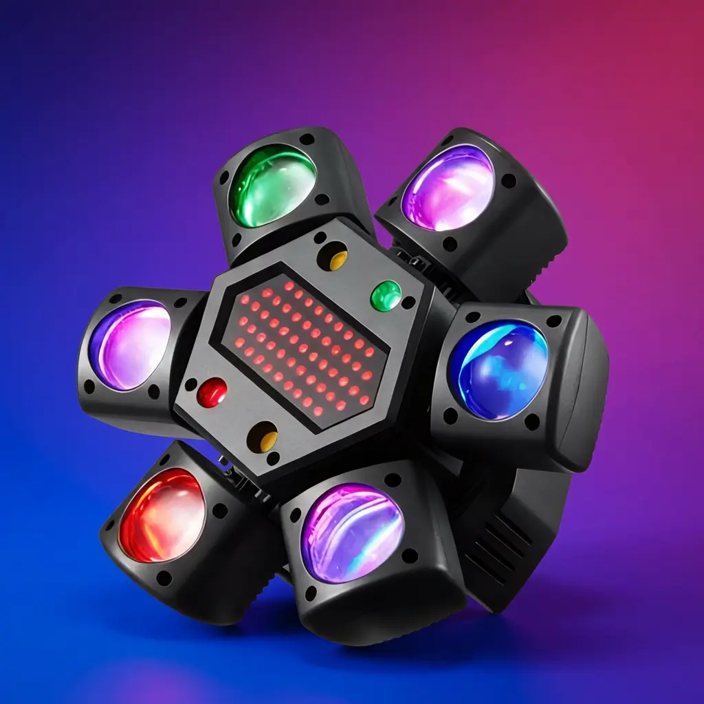 6 Arm Moving head DJ Light with RGBW Beam & Laser Effects, Sound Activated Disco Party Lights, DMX512 Stage Lighting for Home Club Bar Events