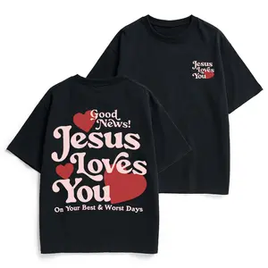 ZestLoop Good News Jesus Loves You Christian Cotton T Shirt Men Men's and women's styles Casual Short Sleeve Summer Top Faith Religious Apparel