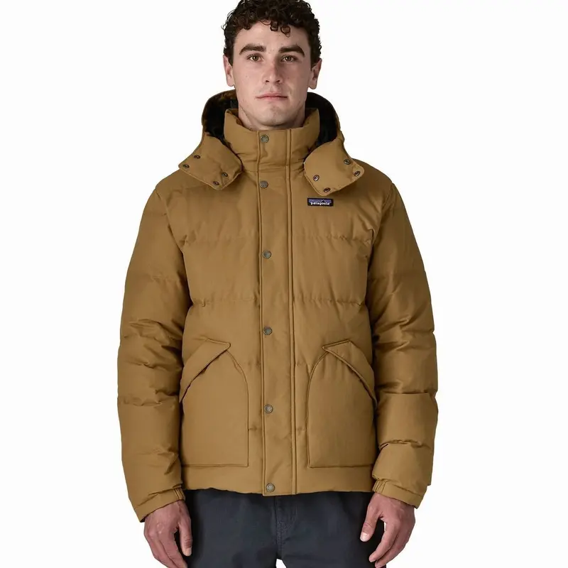 Patagonia Downdrift Jacket Men's - Black Hooded Puffer Coat with Adjustable Drawstring for Ultimate Warmth and Style NetPlus Recycled Nylon DWR Finish