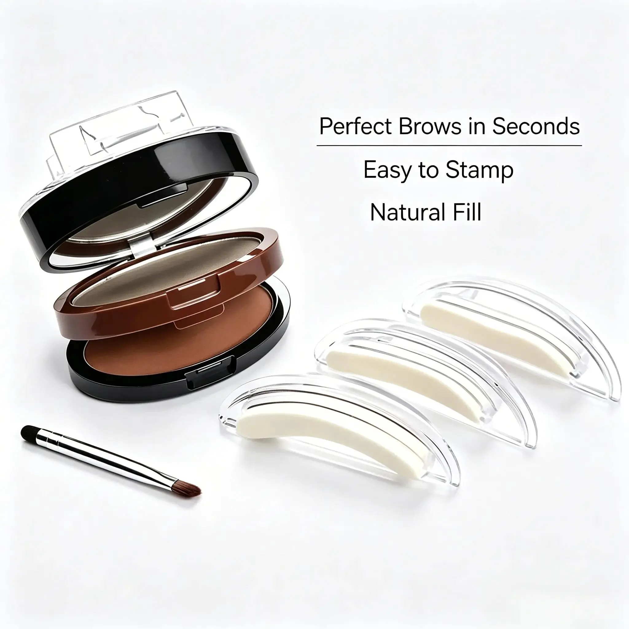 Dual-Layer Eyebrow Stamp Stencil Kit with Waterproof 2-Shade Brow Powder, Long-Lasting Formula for Natural, Youthful Brows, 3 Years, Youth, Eye Area, Cosmetic, Brow Powders