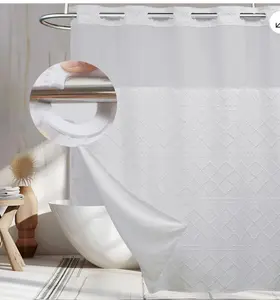 Hookless Waffle Weave Shower Curtain White – Easy Install Bathroom Curtain White Hotel Style Bathroom Curtain with Built-In Rings  74"L x 71"W