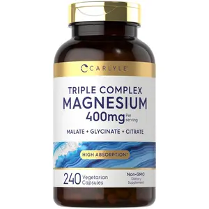 Carlyle Triple Magnesium Complex | 400 mg | 240 Capsules | Magnesium Malate, Glycinate & Citrate | Vegetarian, Non-GMO, and Gluten Free Supplement