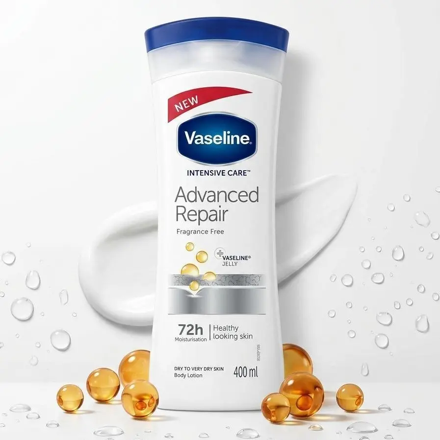 Vaseline Advanced Repair Body Lotion, Gentle Daily Moisturizer for Dry & Sensitive Skin, Fragrance-Free Body Care to Restore & Lock in 72H Moisture, 400ml, Skin Repair, Dry Skin