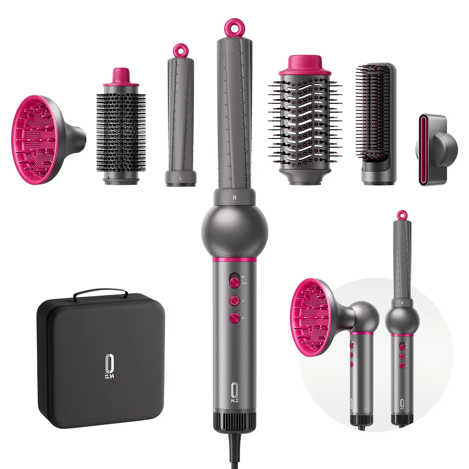 7-in-1 High-Speed Negative Ion Hot Air Styler & Blow Dryer Brush Set - Detachable Heads, Automatic Curler for Curly Hair, Straightening, Volumizing, Anti-Frizz, US Plug, Holiday Gift for All Hair Types