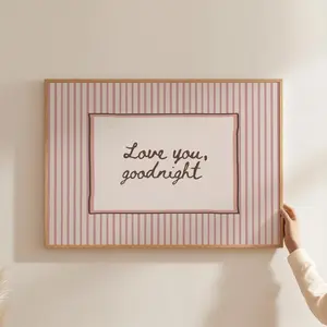 Love You Goodnight Pink Bed Print, Above Bed Wall Art Retro Striped Neutral Hand Drawn Bedroom Decor