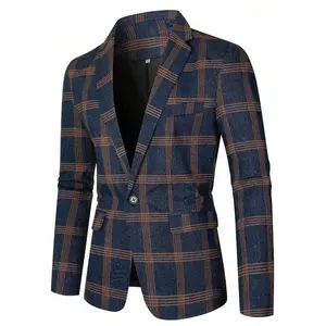 Men's checkered printed button up front sports jacket, suit jacket, office workwear, regular fit long sleeved lapel suit jacket for business formal occasions, autumn and winter fashionable men's clothing
