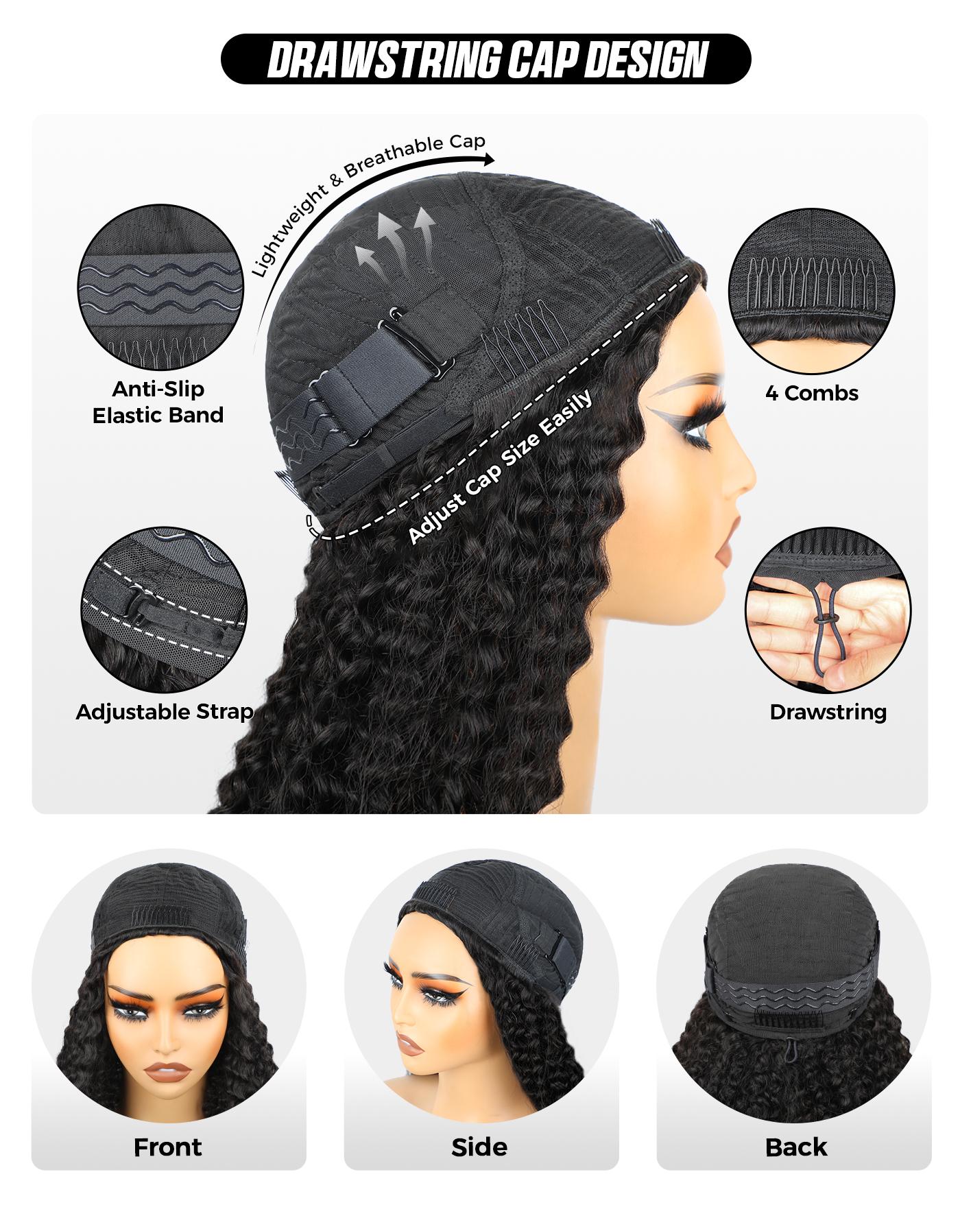 [3 In 1 Half Wig] OQ HAIR Water Wave Half Wig Invisible Hairline Wear Go Glueless Wig With Drawstring Seamless Flig Over Wig Human Hair #TikTokShopBlackFriday
