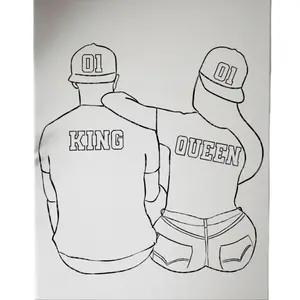 DTF Transfer Outline - Press & Paint Outline, Color your own DTF Print -  Couple - King and Queen -Coloring Activity - Sip and Paint  Party